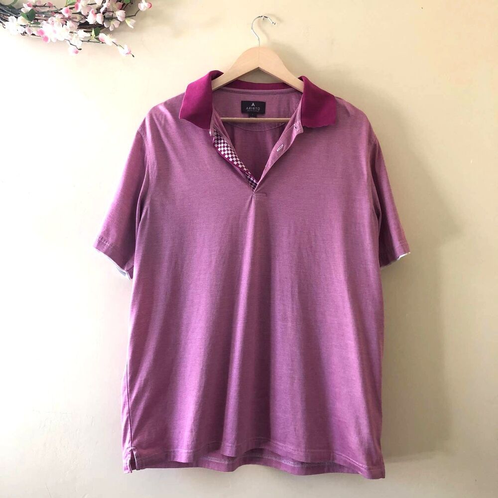 Golf Shirt Men's Striped Cotton Coolmax Polo Size L
